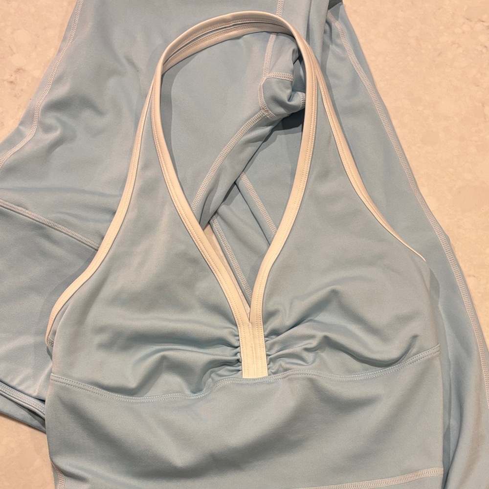 Frankie's Bikinis Light Blue Halter workout Set